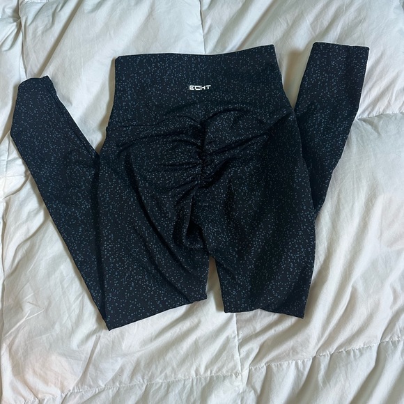 ECHT SCRUNCH FULL LENGTH LEGGINGS BLACK AND BLUE DETAILED WOMENS XS - Picture 1 of 5